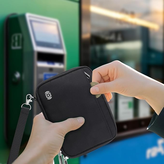 WALNEW Passport Holder Family for 4, RFID Blocking Travel Wallet Women Men, Lightweight Zipper Document Organizer Pouch Bag Credit Cards Case Cover for Travelling, Black