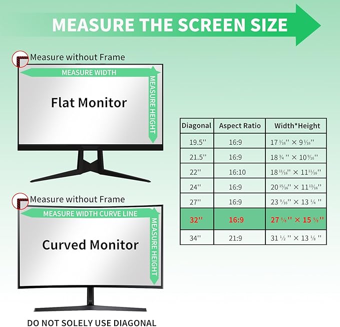 32 Inch Curved Computer Privacy Screen Filter for 16:9 Widescreen Computer Monitor Computer Screen Protector Computer Screen Privacy Shield Anti Glare and Blue Light