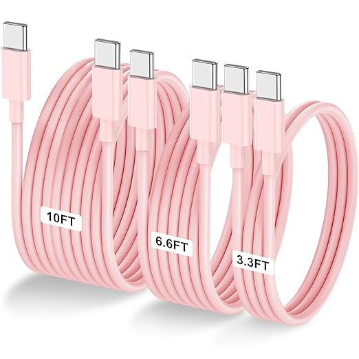 3-Pack Pink [3.3FT+6.6FT+10FT] 60W USB C to USB C Cable, Type C Fast Charging Cable for iPhone Air 17 16e 16 15 Pro Plus Pro Max，for Galaxy S25, for iPad Pro/Air/mini, for MacBook Pro/Air and More
