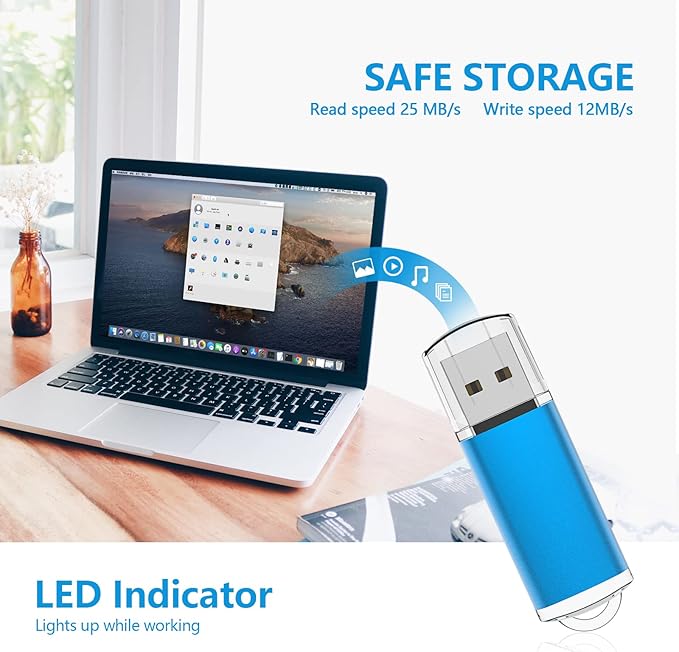 KOOTION Flash Drive 8GB 10 Pack USB 2.0 Thumb Drive Capped Memory Stick Jump Drive, Blue
