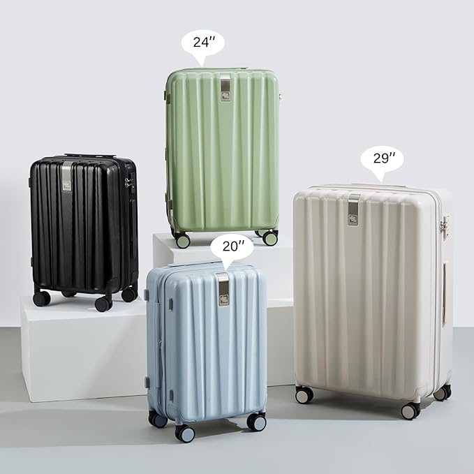 Hanke 24 Inch Expandable Checked Luggage Lightweight PC Hard Shell luggage Suitcases with Wheels Travel Luggage Rolling Large Suitcase Travel Luggage Bag for Go To University.(Jet Black)