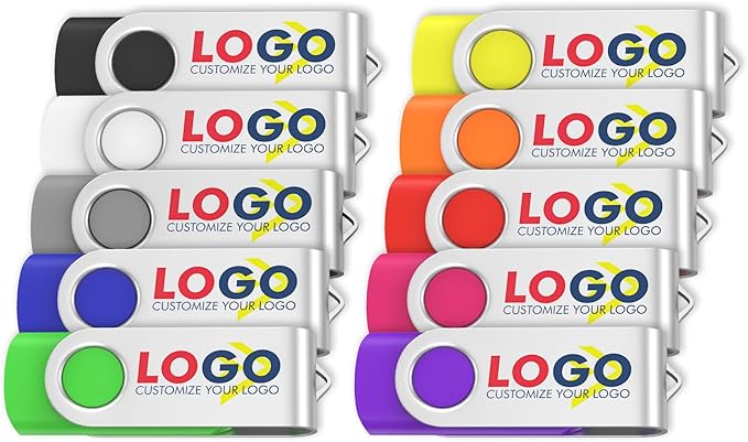 ABLAZE Custom Flash Drive 64GB 10 Pack, Personalized USB Logo Flash Drives USB 2.0 Thumb Drives with Logo Memory Stick (Mixcolors)
