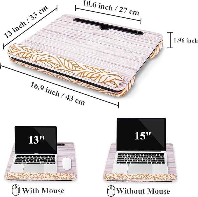 Lap Desk,Fits up to 15.6 inch Laptop Bed Table Computer with Soft Pillow and Storage Bag,Gaming Tray and Writing Tray on Bed for Home Office(2-Light Grey)