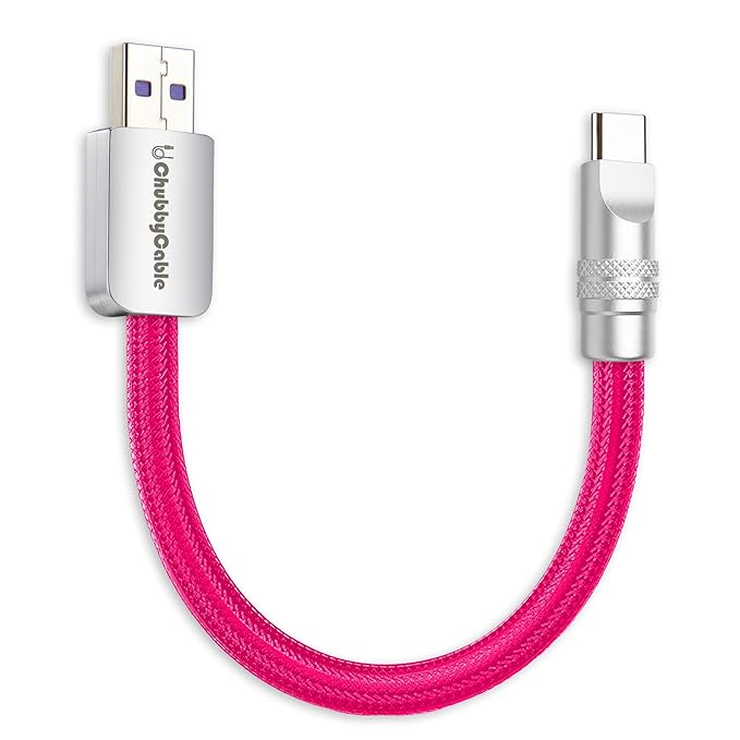 chubbycable Cute Chubby 120W Short USB C Cable Power Bank Fast Charging Cable Nylon Braided Charger Cord Compatible with iPhone 17-15 Series iPad, Rose Red, USB-A to Type-C, 1.64FT