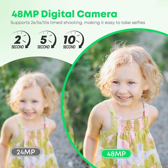 Digital Camera, Autofocus 4K Vlogging Camera for Photography with 64GB Card, 48MP Portable Compact Point and Shoot Digital Camera for Teens Adult Beginner with 16X Zoom, Anti-Shake,(White)