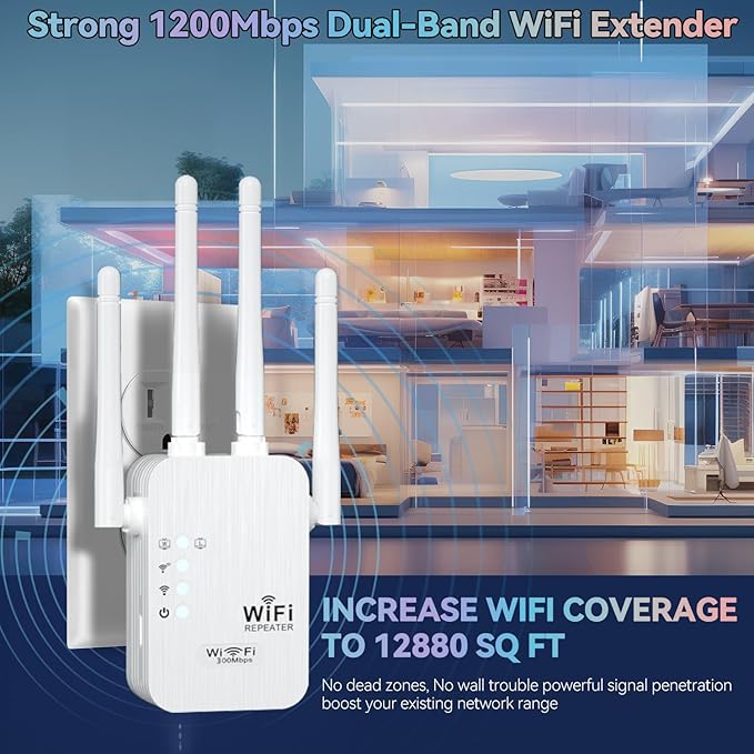 WiFi Extender, 2025 Fastest WiFi Booster,WiFi Extenders Signal Booster for Home, WiFi Repeater with Ethernet Port Covers up to 9880sq. ft and 55 Devices-Medium-2.4GHZ