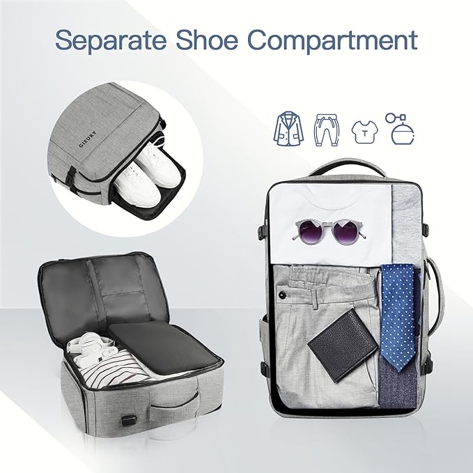 Carry On Backpack, Extra Large 40-50L Travel Backpack for Men & Women, Expandable Backpack For Airplanes, 17 Inch Laptop Backpack, Luggage Suitcase 40L Daypack Lightweight Business Weekender Bag, Grey