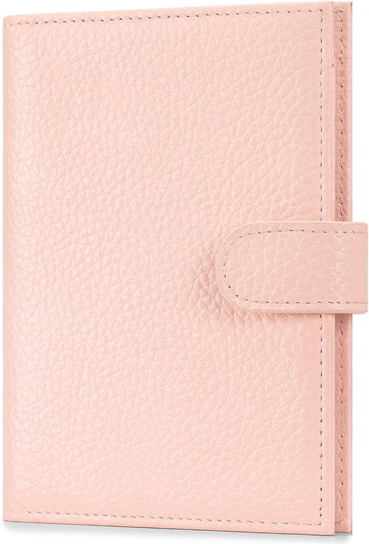 Passport Holder for Travel Women RFID Blocking Genuine Leather Passport Wallet with Card Slots, Zipper Coins Pocket, Cash Holder, Pink