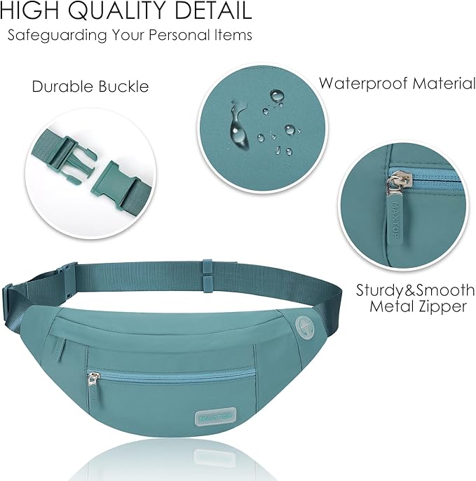 MAXTOP Large Crossbody Fanny Pack with 4-Zipper Pockets,Gifts for Enjoy Sports Festival Workout Traveling Running Casual Hands-Free Wallets Waist Pack Phone Bag Carrying All Phones