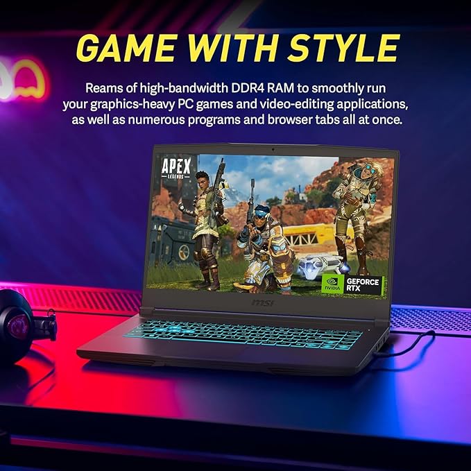 MSI Thin 15.6 inch 144Hz FHD Thin Bezel IPS Gaming Laptop, AMD Ryzen 5 7535HS, NVIDIA GeForce RTX 4060 -Window 11 PRO, w/HDMI Cable (2025) (64GB RAM | 1TB PCIe SSD)