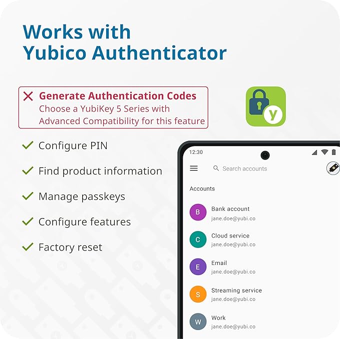 Yubico - Security Key NFC - Basic Compatibility - Multi-factor authentication (MFA) Security Key, Connect via USB-A or NFC, FIDO Certified