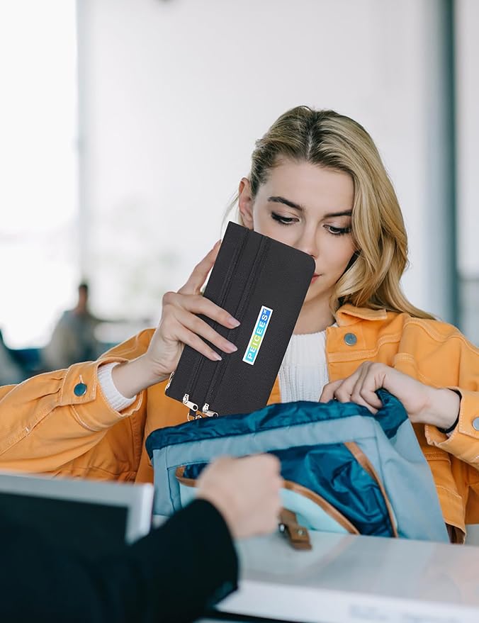 Peicees World Travel Essentials Currency and Passport Organizers Cash Cards Tickets Holder RFID Blocking Wallet, Dark Blue