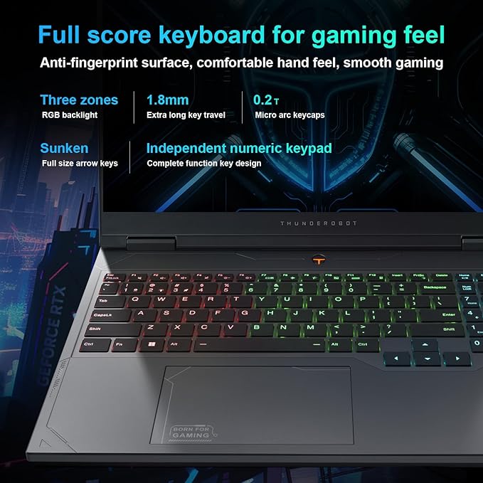 Thunderobot Radiant 16 4060 2.5K Gaming Laptop, 16" WQXGA 240Hz Display, 14th Gen i7-14650HX, GeForce RTX 4060, 16GB DDR5 RAM, 1TB PCIe SSD, RGB Backlit Keyboard, Wi-Fi 6, Win 11, Gray