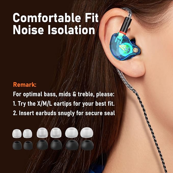 Vibes 202 Wired Earbuds - HiFi in Ear Monitor Headphones – Professional Noise-Isolating Ear Buds - Clear Sound, Deep Bass & Comfort-Fit IEM Earphones - MMCX to 3.5mm, Silver Plated Cord, Carrying Case