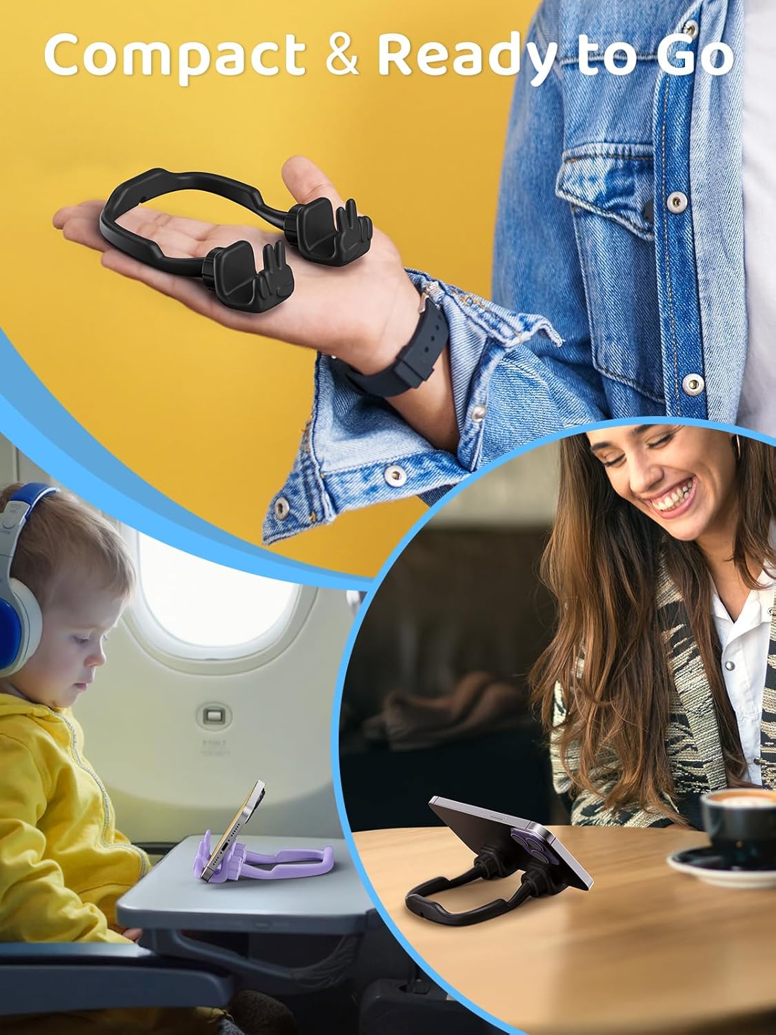 Stocking Stuffers for Teens Girls Boys Kids Cell Phone Stand: 2 Pack Upgrade Adjustable Peace Sign Thumbs Lazy Phone Holder for Desk Cool Gadgets Birthday Gifts for Women Men Adults (Black&Purple)