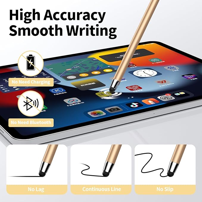 10 PCS Stylus,Stylus Pen for Touchscreen,Stylus 2-in-1 High Sensitivity & Precision Suitable for Touch Screens of iPhone/ipad/Android Tablets(10 Stylus Pen Gold/Black + 20 Tips)