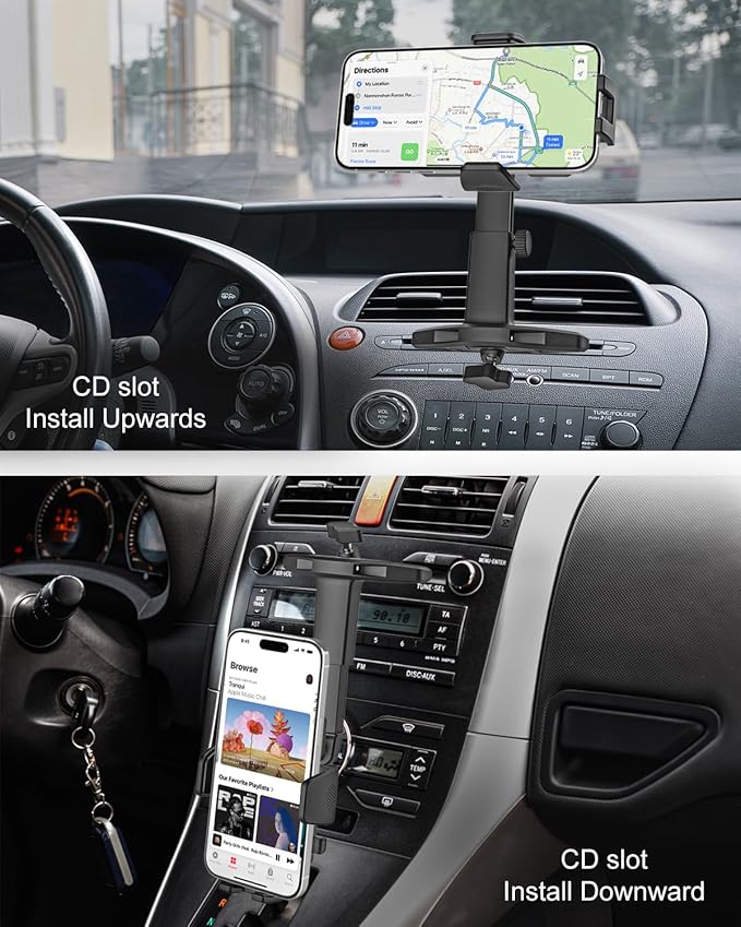 GDZN Adjustable CD Slot Car Phone Mount, [One Button Release] Ultra Sturdy CD Player Phone Holder, Hands-Free Car CD Phone Stand for iPhone 15 Pro Max 14 13 12, Galaxy S24 Ultra 23 22 All 4-7" Phones