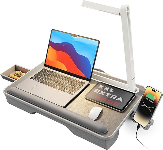 SAIJI Lap Desk with LED Light, Portable Laptop Tray with Cushion - Fits Up to 17" Laptops & MacBook, Lap Table for Bed & Couch, Lap Desks for Writing and Reading