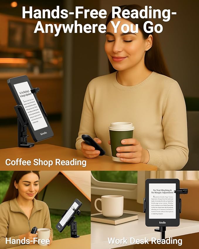 Kindle Travel Stand with Remote Page Turner – Foldable Kindle Holder and Clicker for Hands-Free Reading on Airplanes, Commutes & Camping