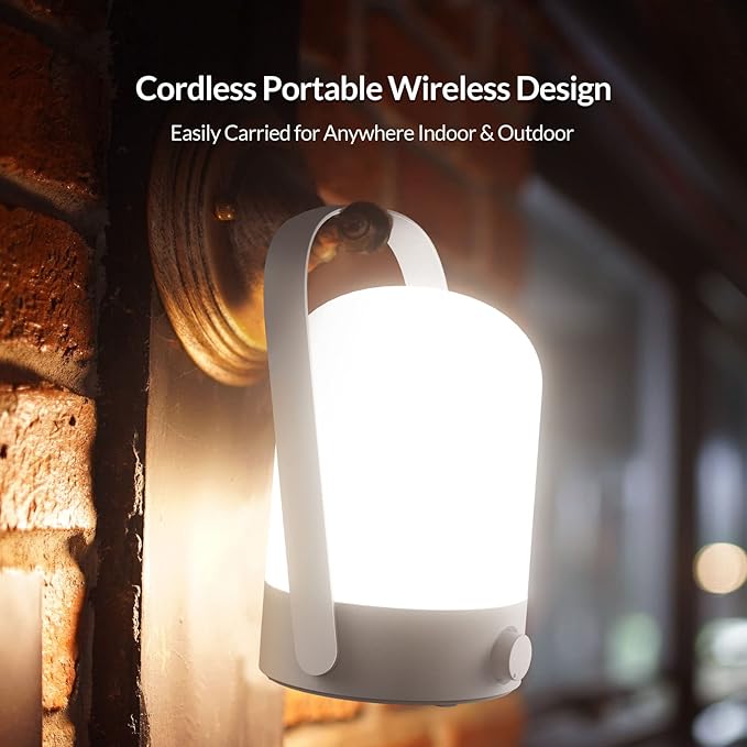 KLEAH Portable Cordless Lantern Table Lamp, 360° Portable Handle, Stepless Dimmer, Powerful Long-Lasting 50hrs, Rechargeable LED Lantern for Camping Bedroom Party