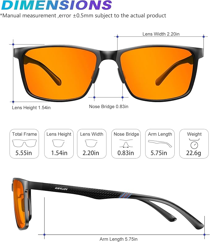 ANYLUV Blue Light Glasses Men, Relieve Eyestrain and Eye Protection, Al-Mg Metal Computer Blue Light Blocking Glasses