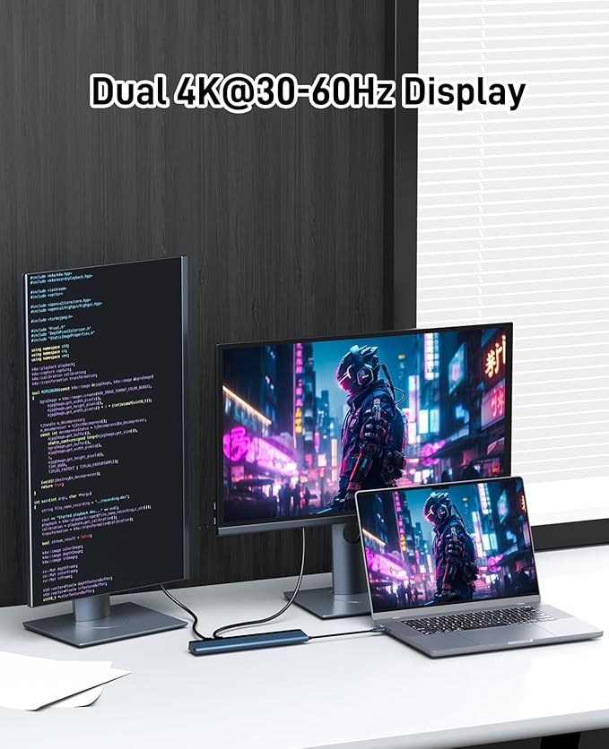 USB C Docking Station Dual Monitor, 12-in-1 Laptop Dock with Dual HDMI 4K@30~60Hz, PD-in 100W, 5Gbps USB Ports*4, SD/TF Slot, Gigabit Ethernet, 3.5mm Audio for MacBook/Dell/HP/Lenovo/Asus/Acer