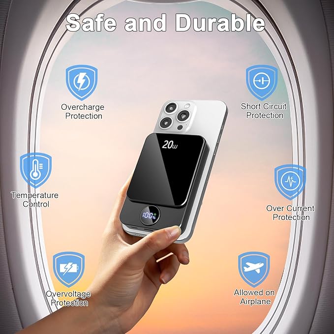 Magnetic Portable Charger, 10000mAh Power Bank with PD 20w Fast Charging, USB C in&Out Battery Pack, Compatible with Mag-Safe for iPhone 17/16/15/14/13 Pro/Pro Max Series, Samsung, Android, and More