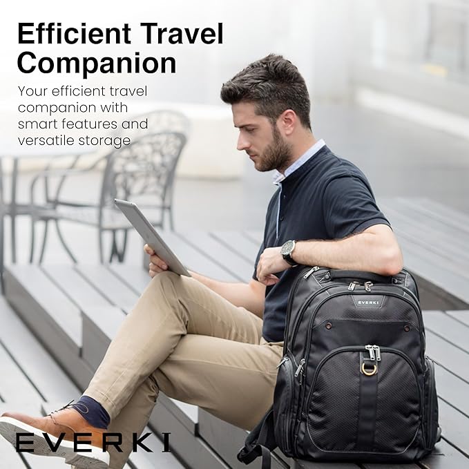EVERKI 32L Atlas Business Laptop Backpack – Adjustable Compartment for Work, Travel-Friendly Business & Office Backpack for Men & Women, College, Durable Computer Bag, Fits 13"-17.3", Black