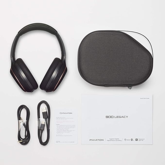 Phiaton PPU-BN0600BK01 900 Legacy Bluetooth On-Ear Headphones with Microphone, Digital Hybrid Noise-Canceling, Black, PPU-BN0600BK01