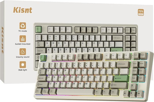Wireless Mechanical Keyboard,Gasket Mounted with Creamy Sound,Bluetooth/2.4GHz/USB-C,Custom Hot Swappable,RGB Backlit,75% Compact Layout for Gaming/Typing/Win/Mac/PC (Industrial Gray,Linear Switch)