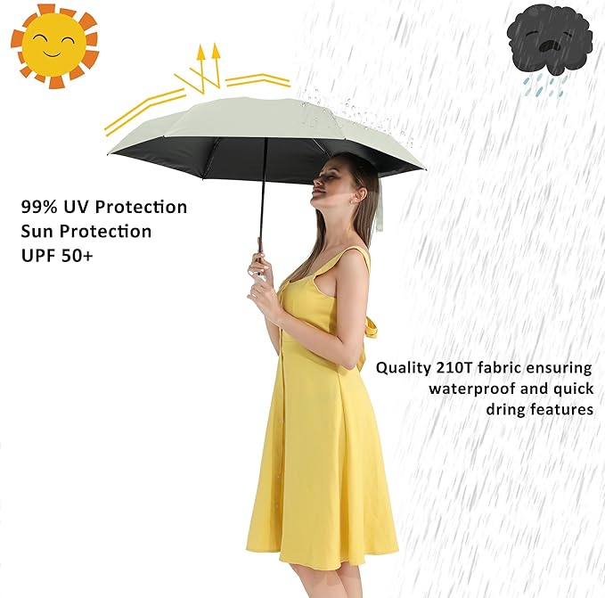 BAODINI Travel Essentials Mini Umbrella for Purse With Case Small Compact UV Sun Protection Lightweight Tiny Pocket Manual Open Close Umbrella for Women Kids and Men Fit Purse Backpack