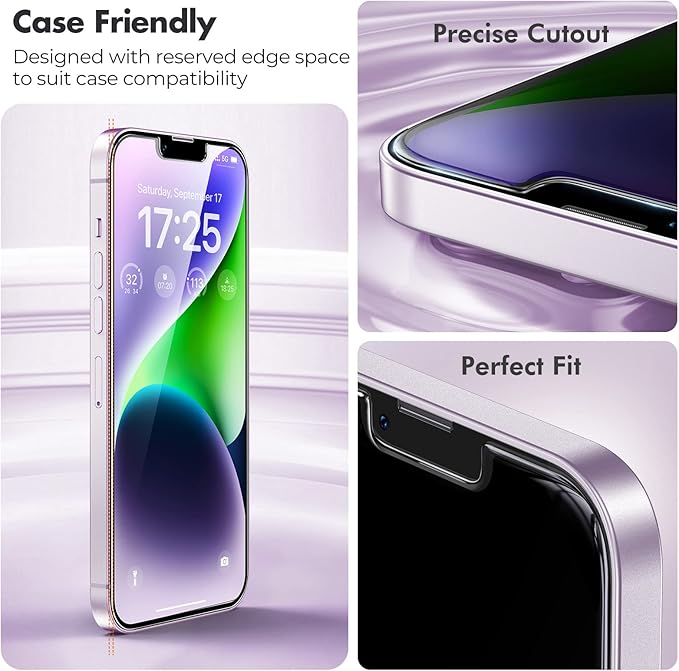UNBREAKcable 3-Pack Screen Protector for iPhone 14, Double Shatterproof Tempered Glass [Easy Installation Frame] [9H Hardness] [99.99% HD Clear] [Case Friendly] for iPhone 6.1 inch