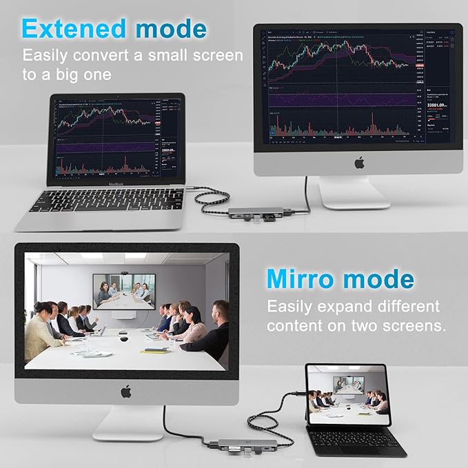 USB C Hub HDMI Adapter for MacBook Air Pro, 7 in 1 4K Dongle Multiport Converter with 50cm Cable, USB 3.0 5Gbps Data Transfer, 100W PD, SD/TF Card Slot, Digital AV Connector for Mac M1 M2 PC Laptop