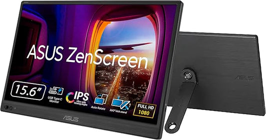 ASUS ZenScreen 16” Portable USB Monitor (MB169CK) - Full HD, IPS, Dual USB-C, Mini-HDMI, Eye Care, Flicker Free, Blue Light Filter, Anti-Glare Surface, 360° Kickstand, 3 yr Warranty