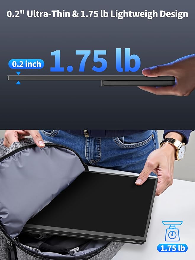 8000 mAh Wireless Portable Monitor, 15.6" 1080P IPS Laptop Screen, Second Computer Gaming Display with Speakers, Travel Monitor for Windows/Mac/Android/iOS/Gaming Console