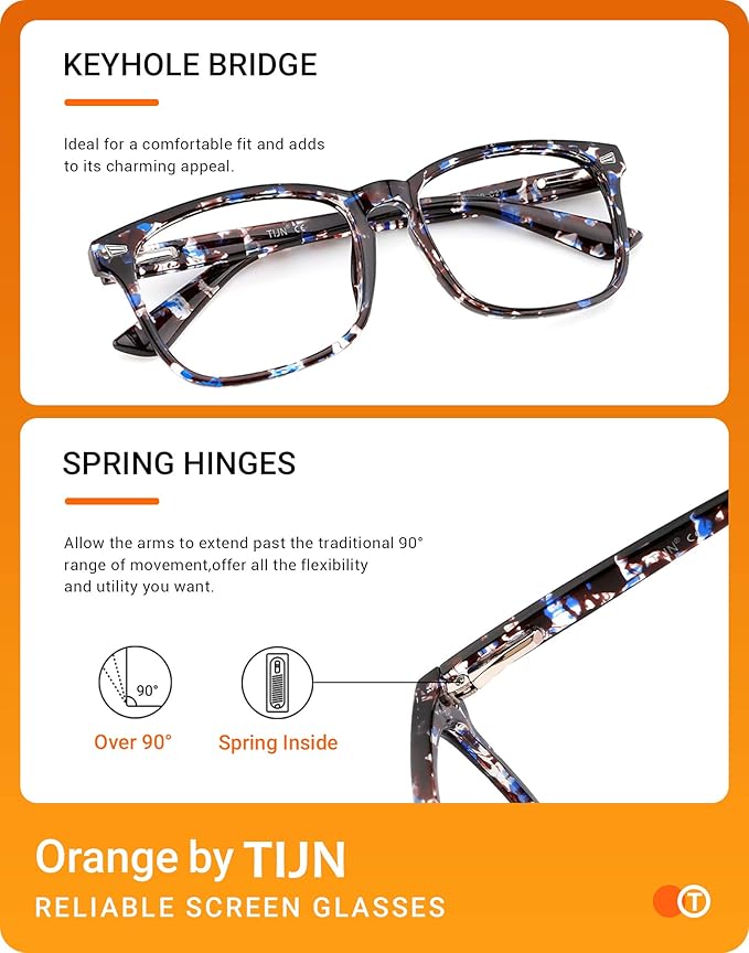 TIJN Blue Light Blocking Glasses for Women Men Clear Frame Square Nerd Eyeglasses Anti Blue Ray Computer Screen Glasses