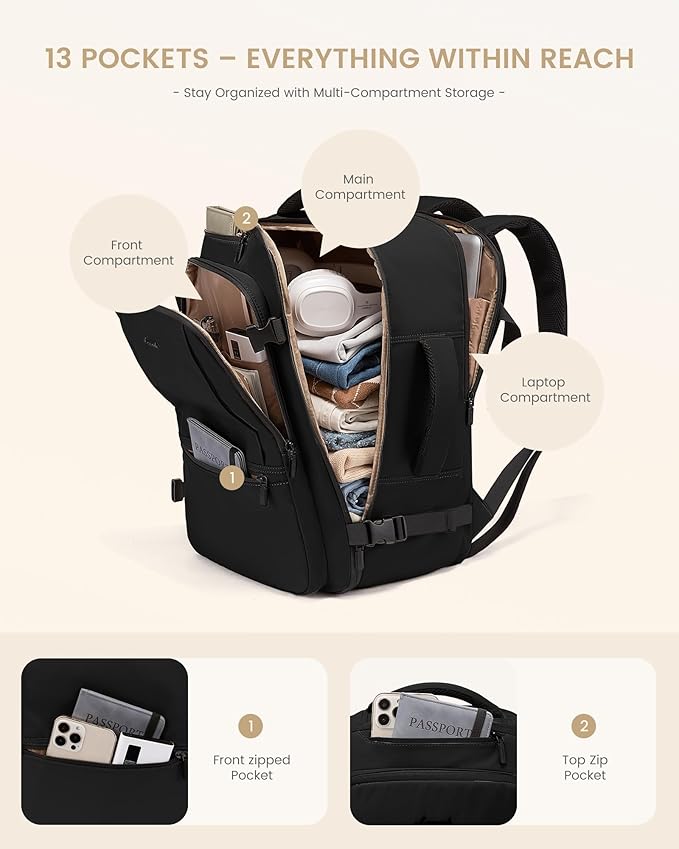 LOVEVOOK Travel Backpack for Women & Men, 50L Large Carry On Backpack Airline Approved, TSA Personal Item Weekender Bag, Water Resistant Laptop Backpacks with 3 Packing Cubes for Travel Essentials