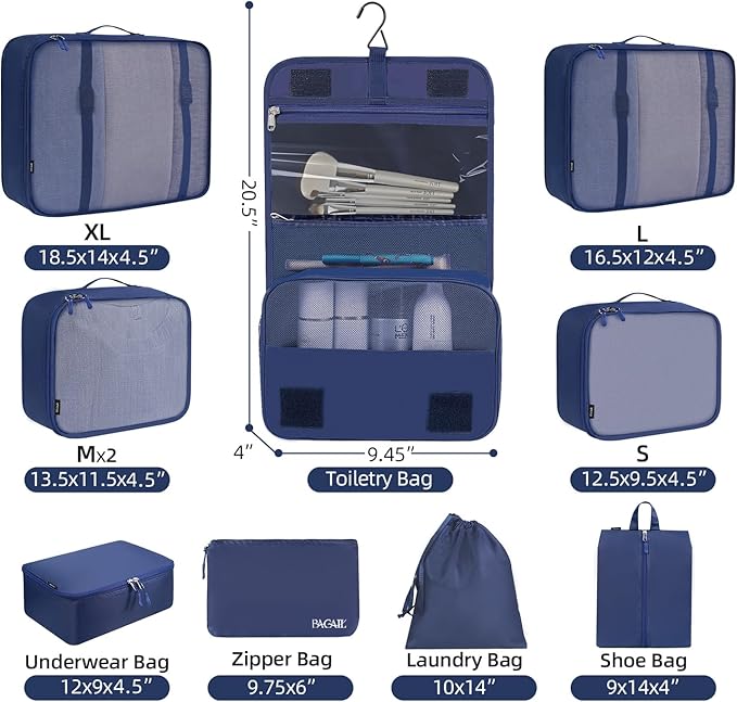 BAGAIL 6 Set/8 Set/10 Set Packing Cubes Various Sizes Packing Organizer for Travel Accessories Luggage Carry On Suitcase