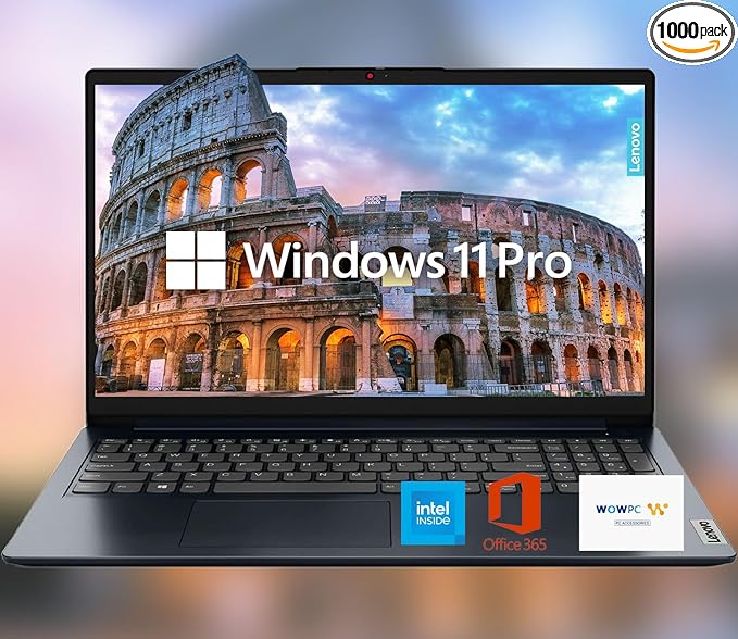 Lenovo IdeaPad 15.6" HD Anti-Glare w/ 1 Year Microsoft 365, 20GB RAM, 1.1TB SSD, Windows 11 Pro, Up to 9.5 Hours Battery Life, Intel Processor, WiFi 6, HDMI, USB-C, SD Card Reader, w/WOWPC USB