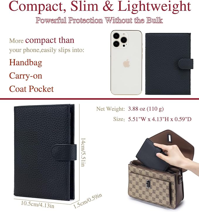 RFID Blocking Passport Holder for Travel – Passport Wallet for Women with Card Slots, Coin Pocket, SIM Card Slot – Slim Genuine Leather Travel Organizer Gift (Black)