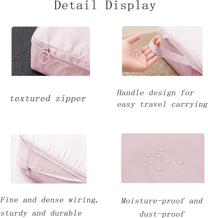 6-piece travel compression packaging cube - foldable travel bag expandable, luggage storage bag. (pink)