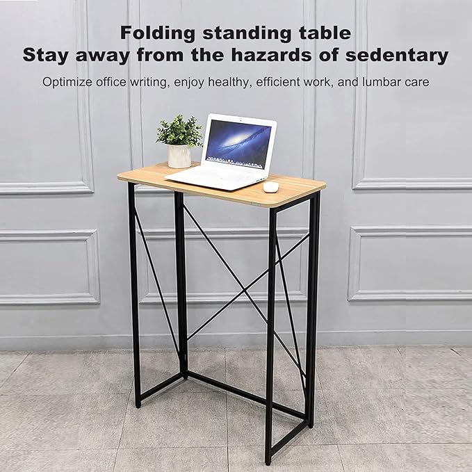 Folding Laptop Computer Desk, Standing Desk, 31in Small Desk for Sitting or Standing, No Need to Assembly, Suitable for Home, Office, Writing (Wood Board Color)