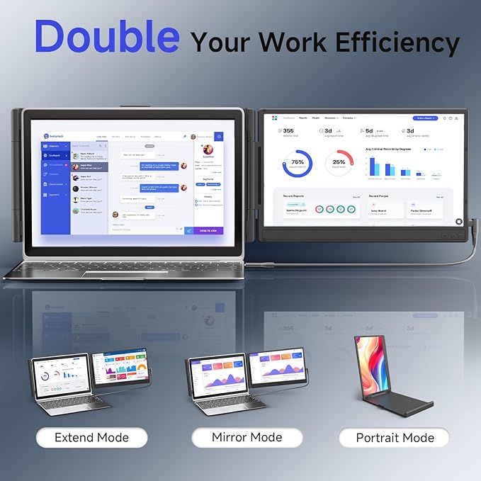 Laptop Screen Extender 14" (FHD 1080P IPS Panel 16:9) - Black Compatible with Win Mac Chrome | Plug and Play | Dual Monitor Ideal for Travel/Work/Study