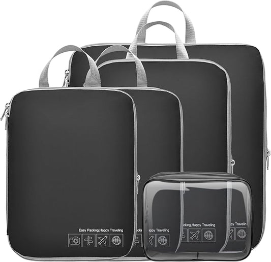 Cambond Compression Packing Cubes for Travel Women - Travel Bags Luggage Organizers Travel Essentials Compression Cubes for Travel Carry on Suitcases Organizer