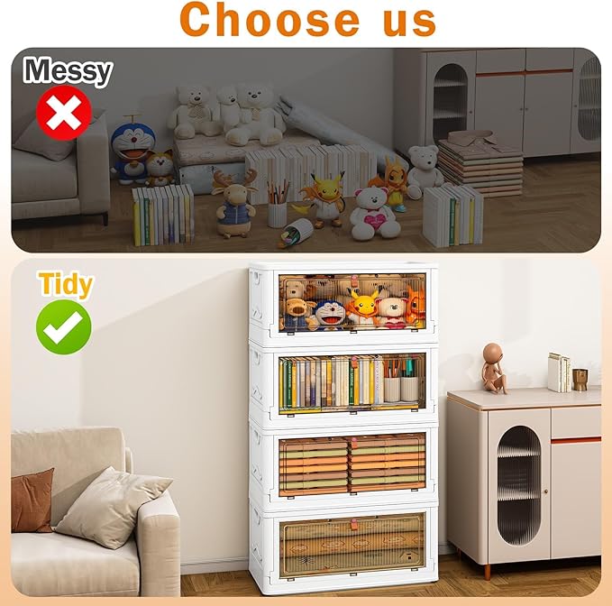 4 Tier Storage Bins with Lids 102QT - Stackable Containers with Wheels, Folding Boxes, Stackable Storage Bins, Closet Organizers