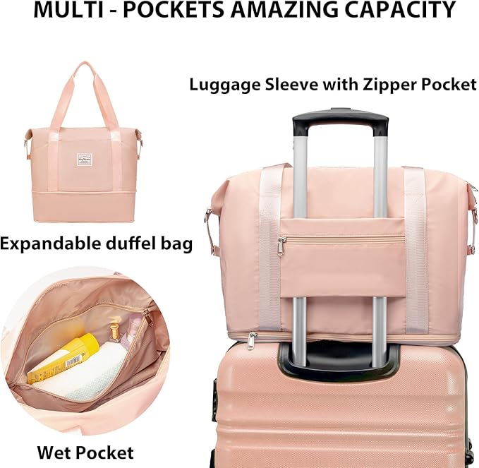 LONG VACATION 6 Piece Luggage Set Carry on Suitcase with ABS+PC hardshell, Spinner Wheels & YKK Zipper TSA Lock (PINK, 6 piece set)