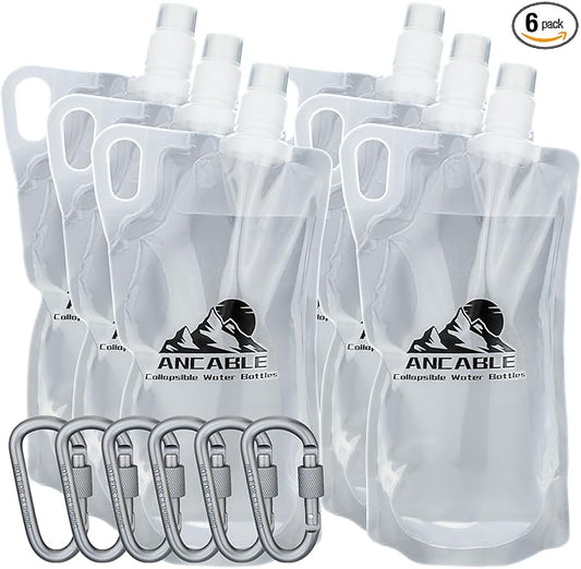 1L Hiking Collapsible Water Bottles, 6-Pack 33OZ BPA-Free Foldable Backpacking Water Bottle for Travel Camping Hiking