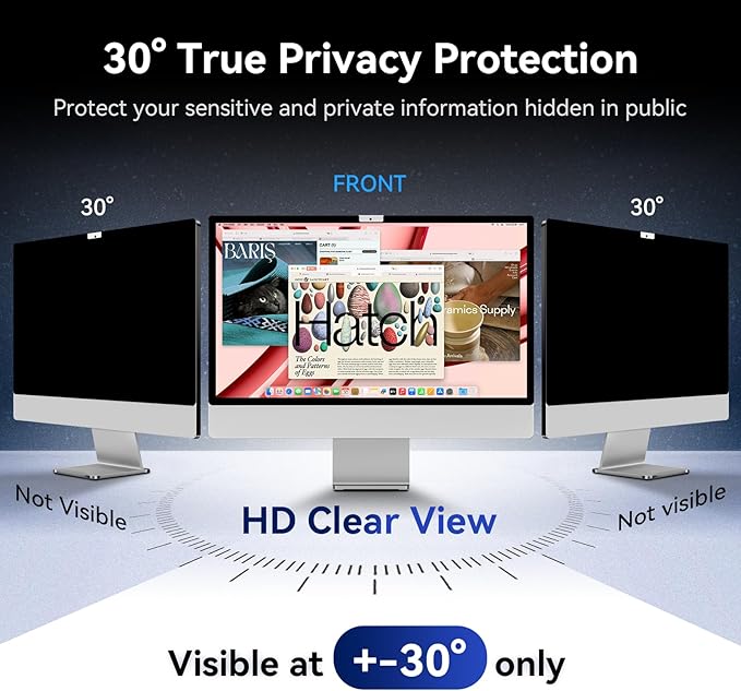 Privacy Screen for iMac 24 Inch 2021-2024 Destop Computer Monitor, Anti Glare Blue Light Filter Shield, Upgraded Anti Spy iMac Privacy Protector