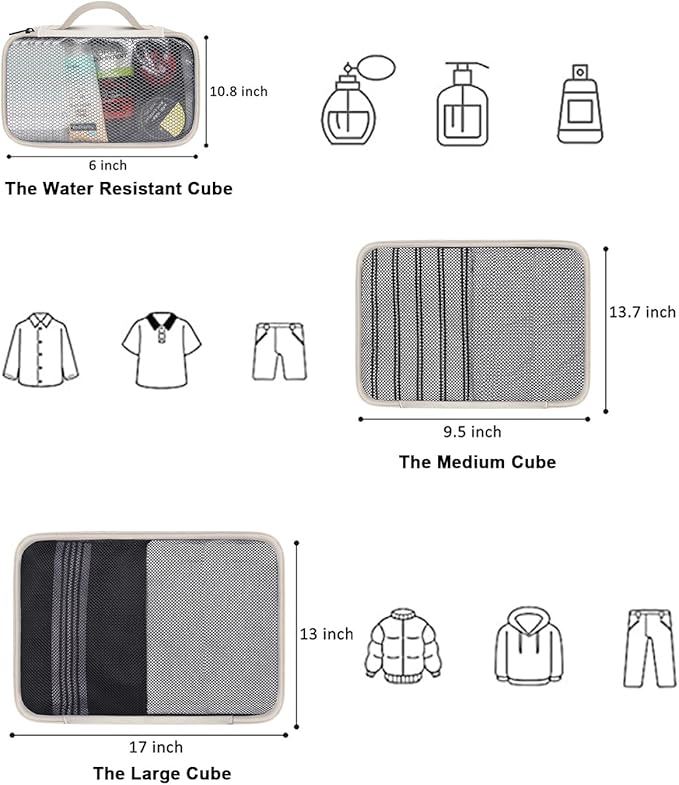 Vancropak Carry on Backpack, 47L Expandable Extra Large Travel Backpack with 3 Packing Cubes, Flight Approved Water Resistant Luggage Suitcase Weekend Duffle Bag Overnight Daypack for Women Men, Beige