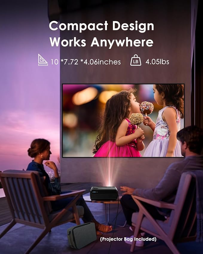 Portable Smart Projector Netflix Officially,AI Auto Focus&Keystone,1200ANSI 4K Support,WiFi6+2.4/5G WiFi,Two-way Bluetooth,Dolby Audio,HDR10,Android TV 11.0,Google Assistant,Home Theater Outdoor Movie